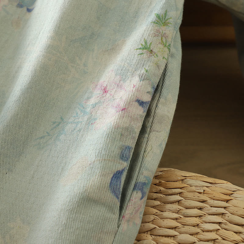 Abrigo de mujer de manga larga y cuello redondo con estampado de flores y botones de rana con Buddha Stones  - image 21