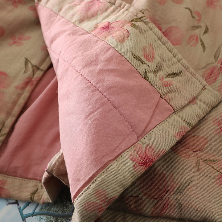 Abrigo de mujer de manga larga y cuello redondo con estampado de flores y botones de rana con Buddha Stones  - image 8