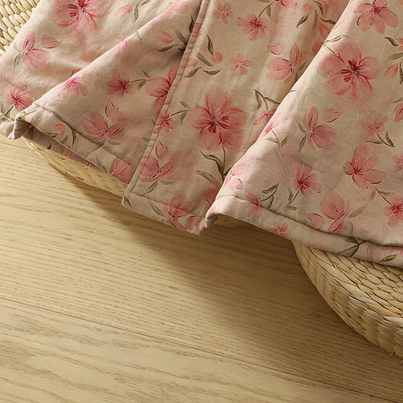 Abrigo de mujer de algodón grueso de manga larga con cuello redondo y estampado de flores y botones de rana con Buddha Stones  - image 7