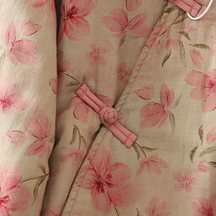 Abrigo de mujer de algodón grueso de manga larga con cuello redondo y estampado de flores y botones de rana con Buddha Stones  - image 9