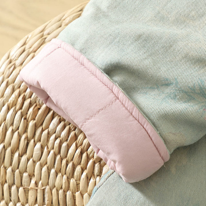 Abrigo de mujer de algodón grueso de manga larga con cuello redondo y estampado de flores y botones de rana con Buddha Stones  - image 18