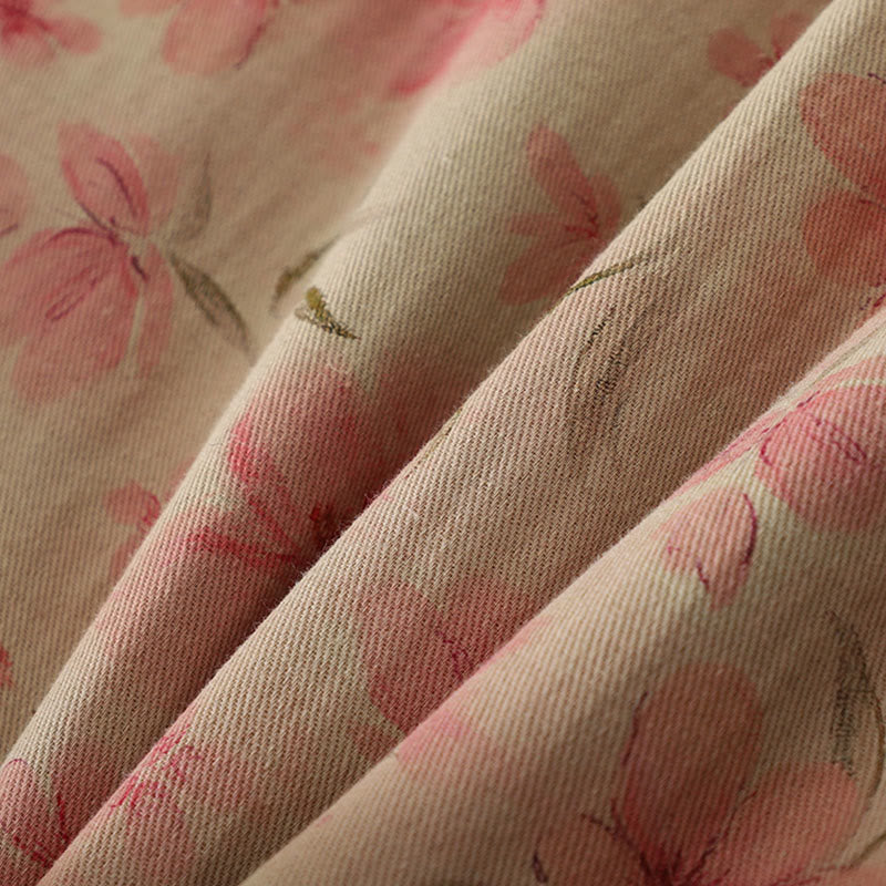 Abrigo de mujer de manga larga y cuello redondo con estampado de flores y botones de rana con Buddha Stones  - image 6