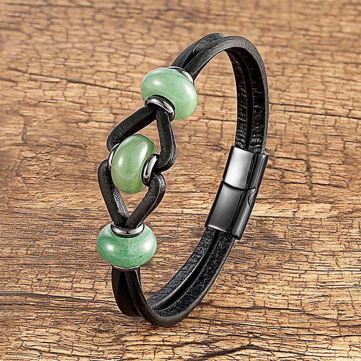 Pulsera redonda de cuero doble con piedras de cristal de amatista y Buddha Stones para aliviar el estrés - Aventurina verde - 18-22 cm - image 15