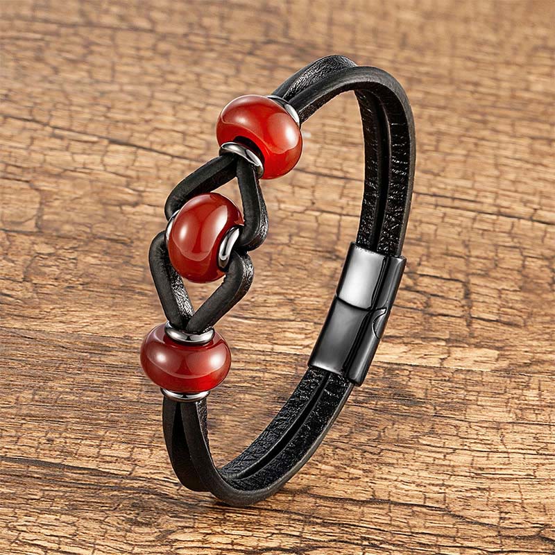 Pulsera redonda de cuero doble con piedras de cristal de amatista y Buddha Stones para aliviar el estrés - Ágata roja - 18-22 cm - image 17