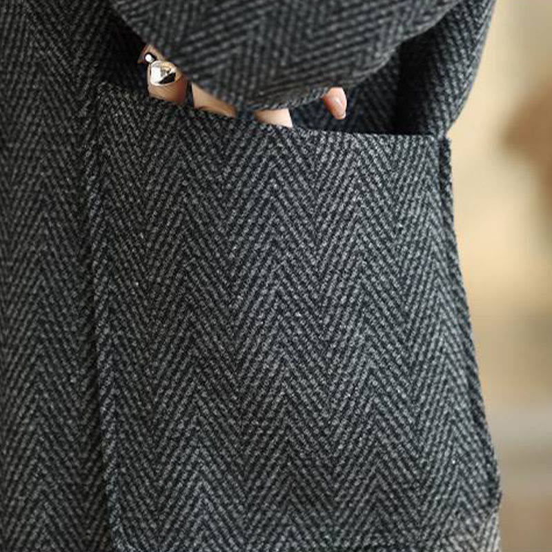 Abrigo de algodón de manga larga con cuello en V y rayas Buddha Stones para mujer con bolsillos - image 7