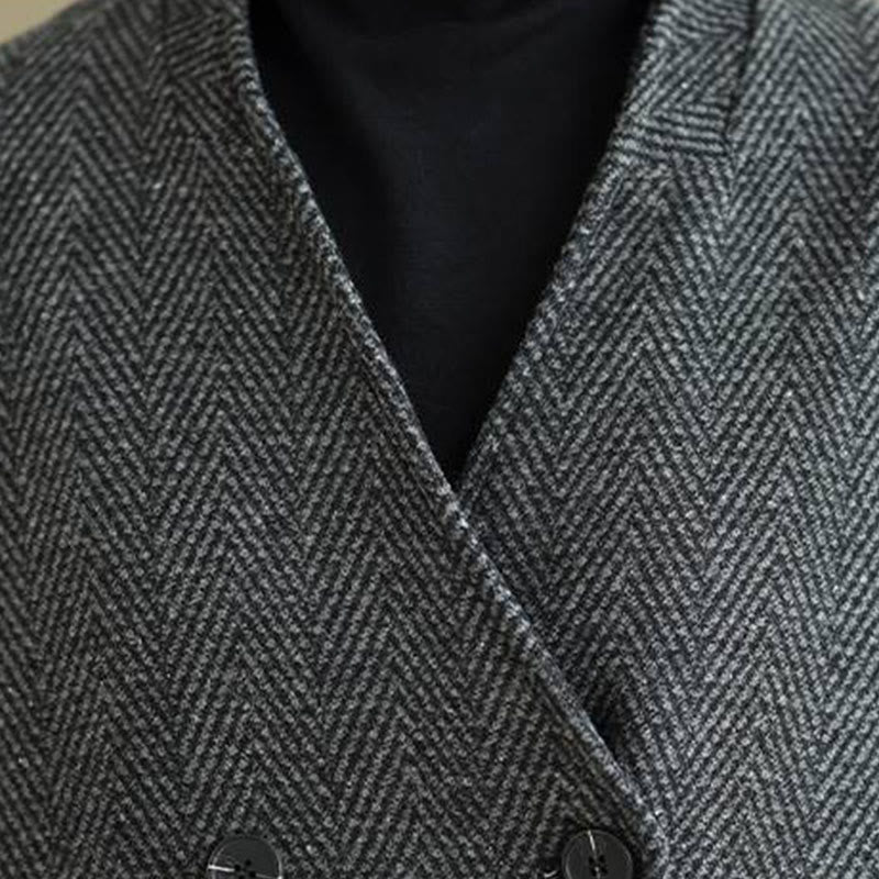 Abrigo de algodón de manga larga con cuello en V y rayas Buddha Stones para mujer con bolsillos - image 5