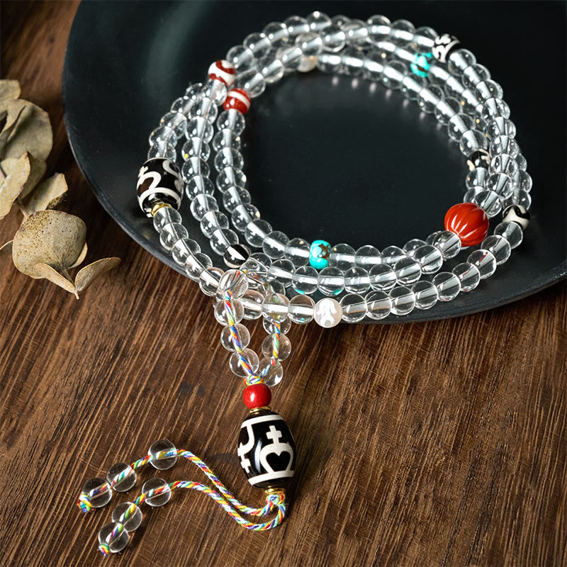 Buddha Stones 108 cuentas Liuli cristal Dzi cuentas ágata bendiciones borla Mala - Cuenta Dzi en forma de jarrón - 6 mm - image 0