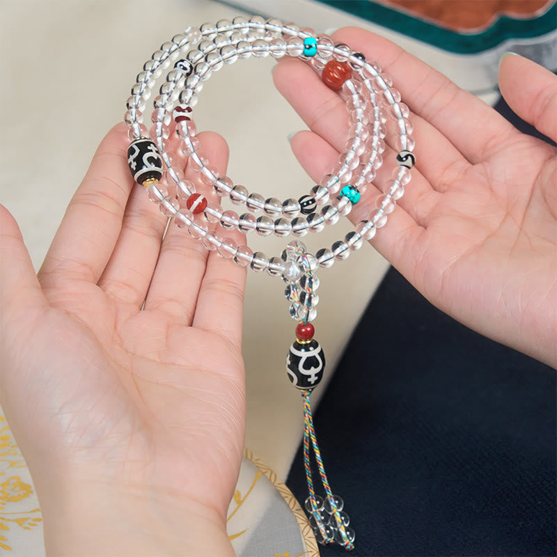 Buddha Stones 108 cuentas Liuli cristal Dzi cuentas ágata bendiciones borla Mala - image 3