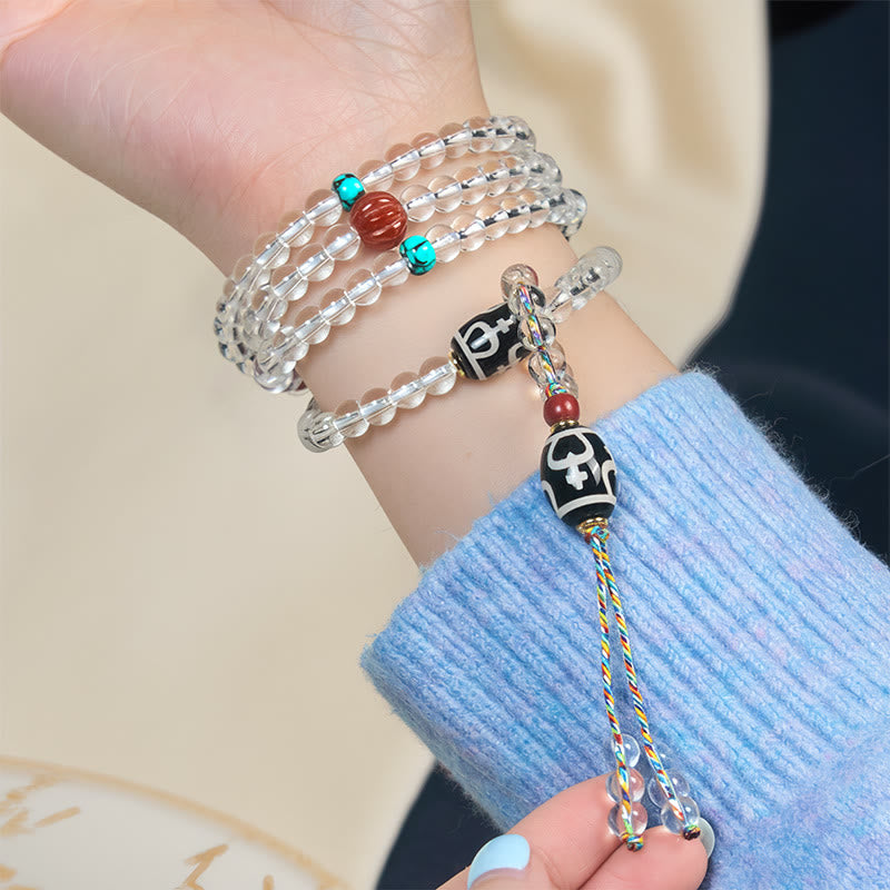 Buddha Stones 108 cuentas Liuli cristal Dzi cuentas ágata bendiciones borla Mala - image 9