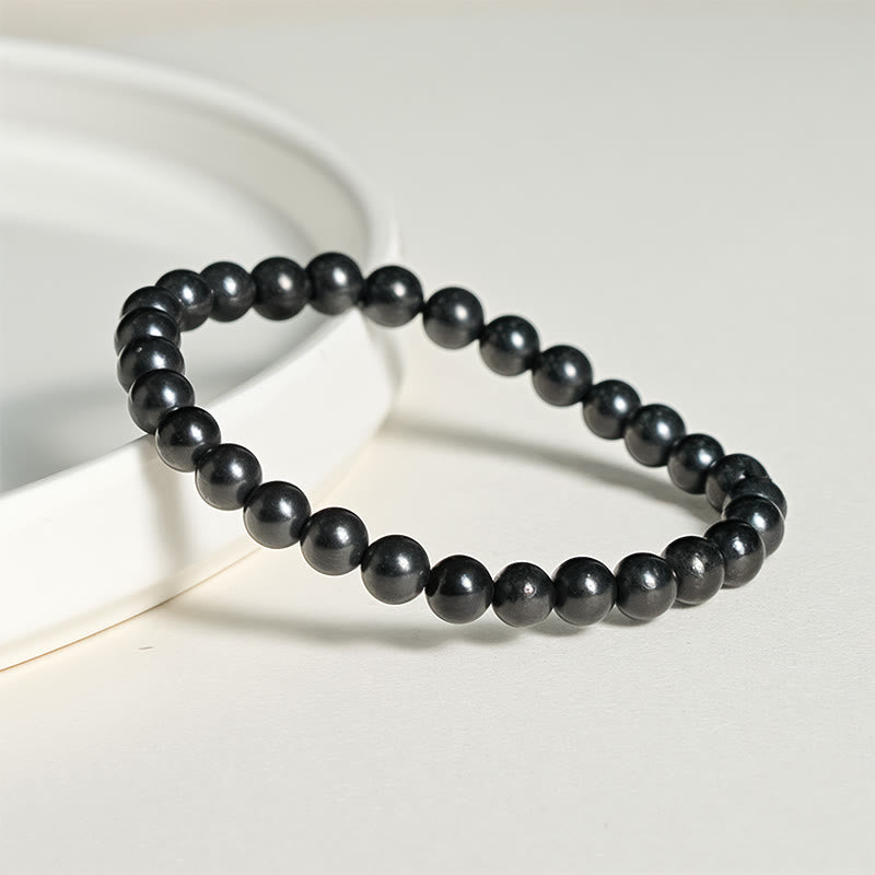 Pulsera de cuentas de shungita auténtica y redonda con Buddha Stones y fuerza interior - image 2