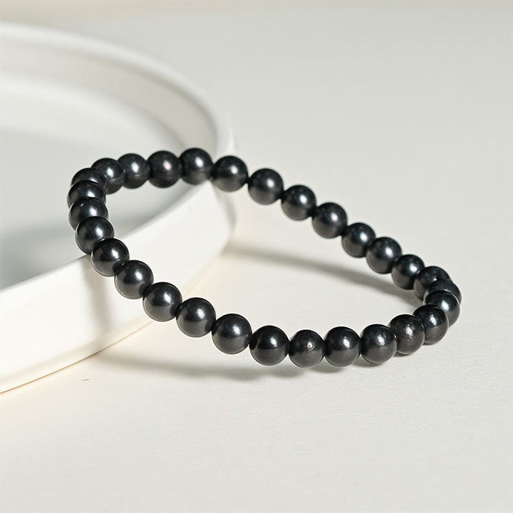 Pulsera de cuentas de shungita auténtica y redonda con Buddha Stones y fuerza interior - image 2