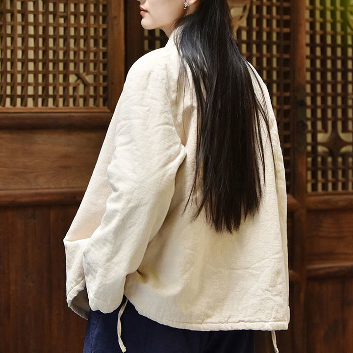 Chaqueta de algodón grueso para mujer, lisa, de manga larga y cuello inclinado con Buddha Stones  - image 4