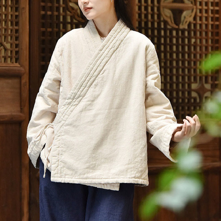 Chaqueta de algodón grueso para mujer, lisa, de manga larga y cuello inclinado con Buddha Stones  - Nieve - US8-10，UK/AU12-14，EU40-42 (2XL) - image 0