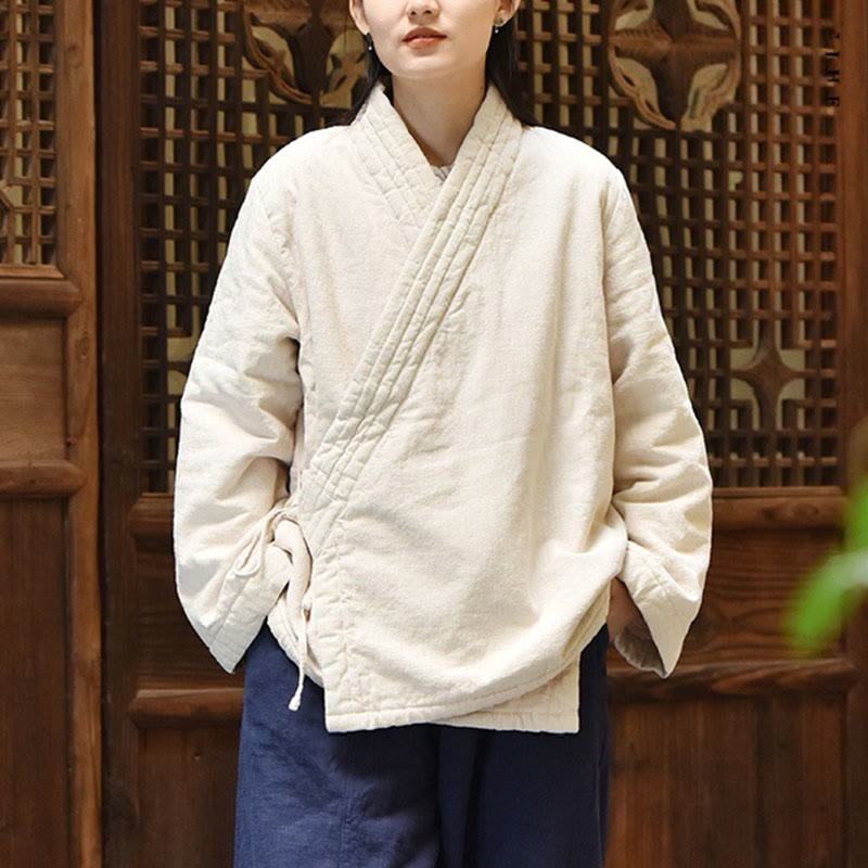 Chaqueta de algodón grueso para mujer, lisa, de manga larga y cuello inclinado con Buddha Stones  - image 1