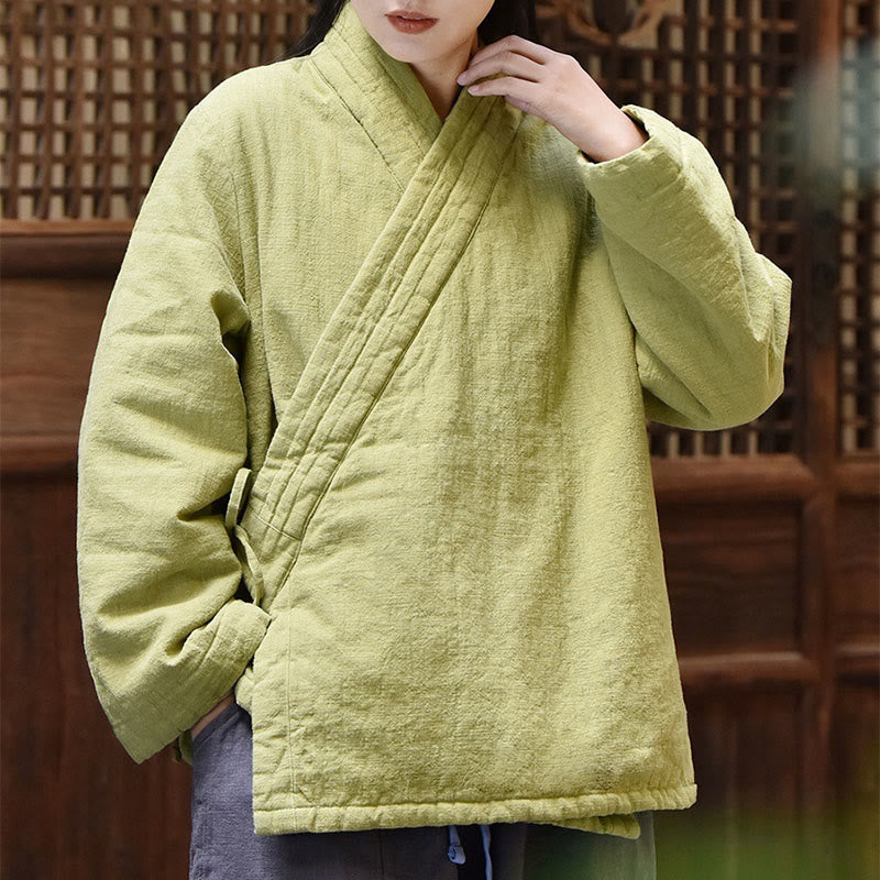 Chaqueta de algodón grueso para mujer, lisa, de manga larga y cuello inclinado con Buddha Stones  - image 6