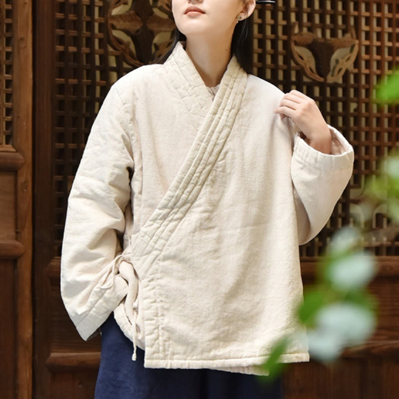 Chaqueta de algodón grueso para mujer, lisa, de manga larga y cuello inclinado con Buddha Stones  - image 2