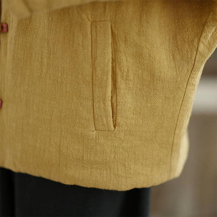 Chaqueta de algodón grueso de manga larga para mujer, lisa, con botones de rana y Buddha Stones, con bolsillos y capucha - image 9