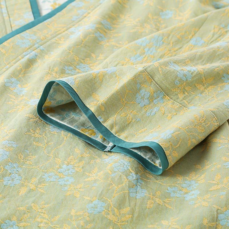 Conjunto de pijama de algodón con bolsillos, camisa y pantalones de manga larga con cuello en V y hojas florales de colores, 2 piezas , Buddha Stones - image 7
