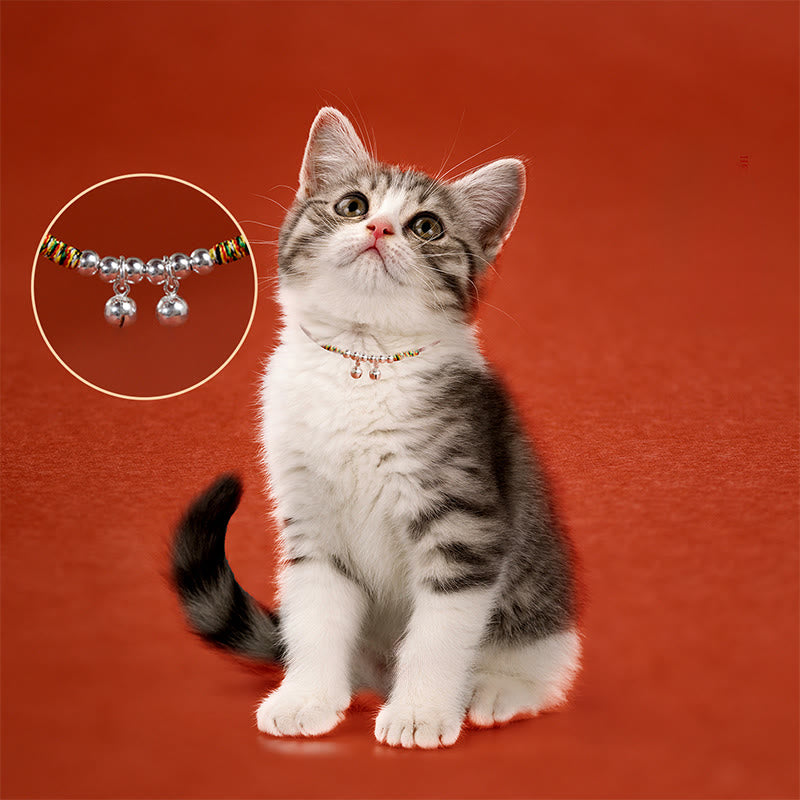 Collar ajustable con campana plateada y Buddha Stones, con cuerda roja y negra para gatos y perros pequeños. - image 15
