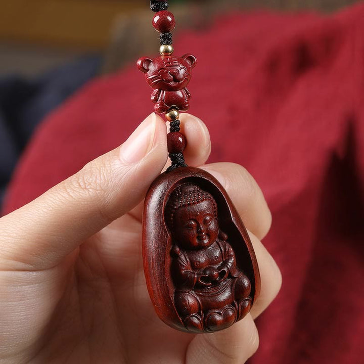 Llavero de protección con amuleto del zodiaco chino, Buddha Stones , hoja pequeña, sándalo rojo, Buda, cinabrio