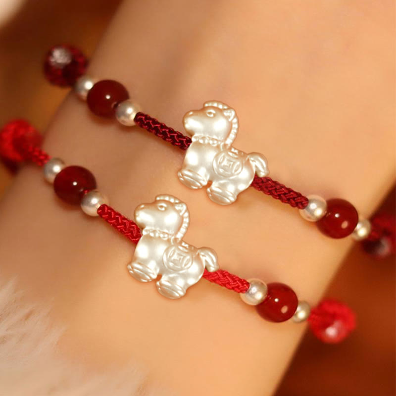 Pulsera de hilo de plata de ley 999 con Buddha Stones y ágata roja, Año del Caballo, Prosperidad - image 21