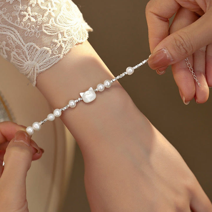 Pulsera curativa con cadena de plata y piedra Tridacna con cabeza de gato y Buddha Stones - image 3