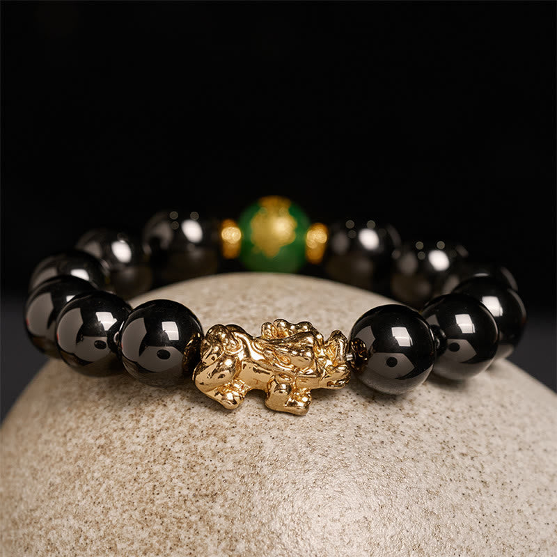 Pulsera de protección Pi Xiu con cuentas de ágata verde y ónix negro de Buddha Stones - image 7