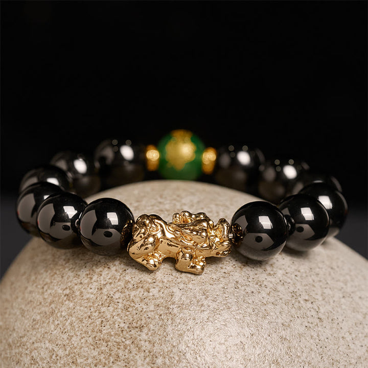 Pulsera de protección Pi Xiu con cuentas de ágata verde y ónix negro de Buddha Stones - image 7