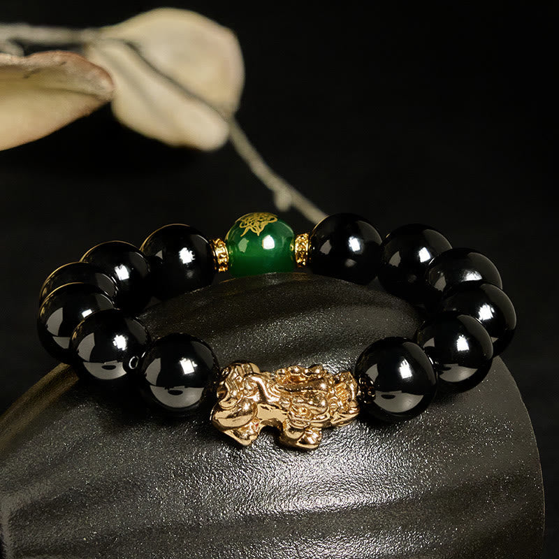 Pulsera de protección Pi Xiu con cuentas de ágata verde y ónix negro de Buddha Stones - image 1