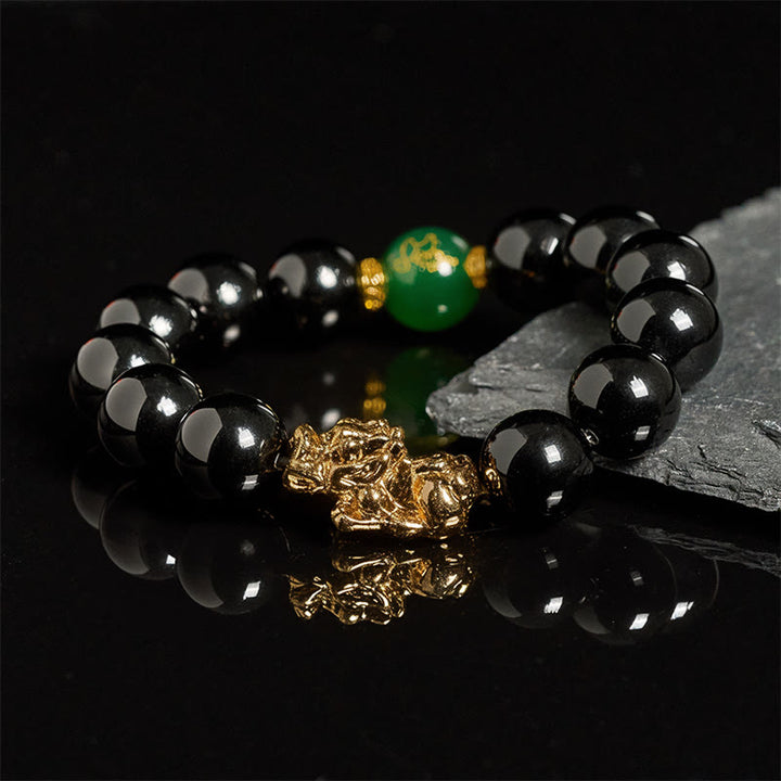 Pulsera de protección Pi Xiu con cuentas de ágata verde y ónix negro de Buddha Stones - image 2