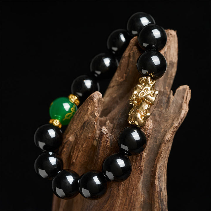 Pulsera de protección Pi Xiu con cuentas de ágata verde y ónix negro de Buddha Stones - image 3