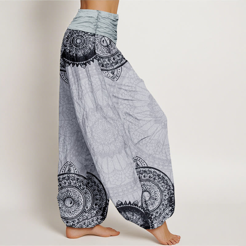 Pantalones harén de Buddha Stones puro con diseño de mandala circular y cintura elástica para mujer - image 11