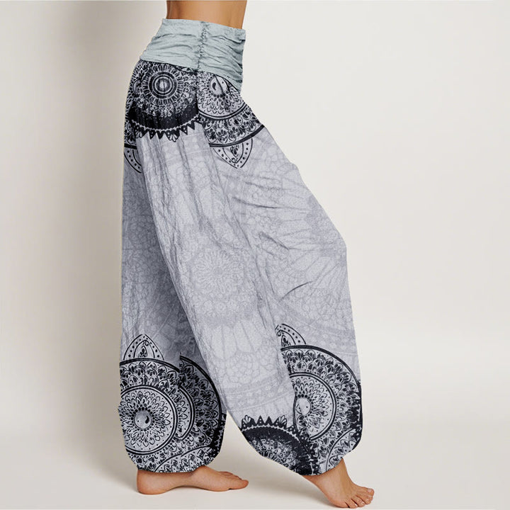 Pantalones harén de Buddha Stones puro con diseño de mandala circular y cintura elástica para mujer - image 11