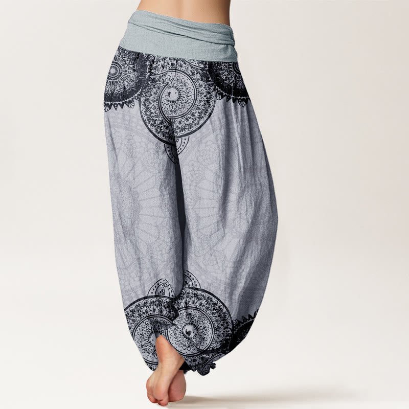 Pantalones harén de Buddha Stones puro con diseño de mandala circular y cintura elástica para mujer - image 10