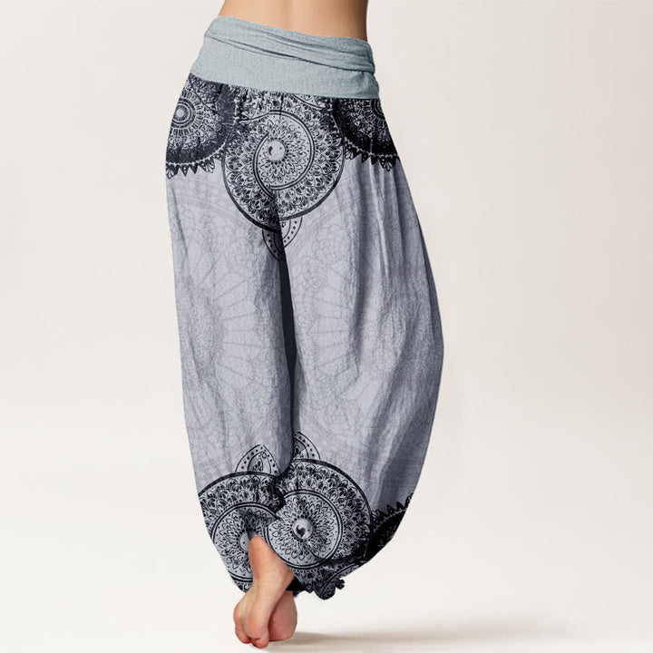 Pantalones harén de Buddha Stones puro con diseño de mandala circular y cintura elástica para mujer - image 10