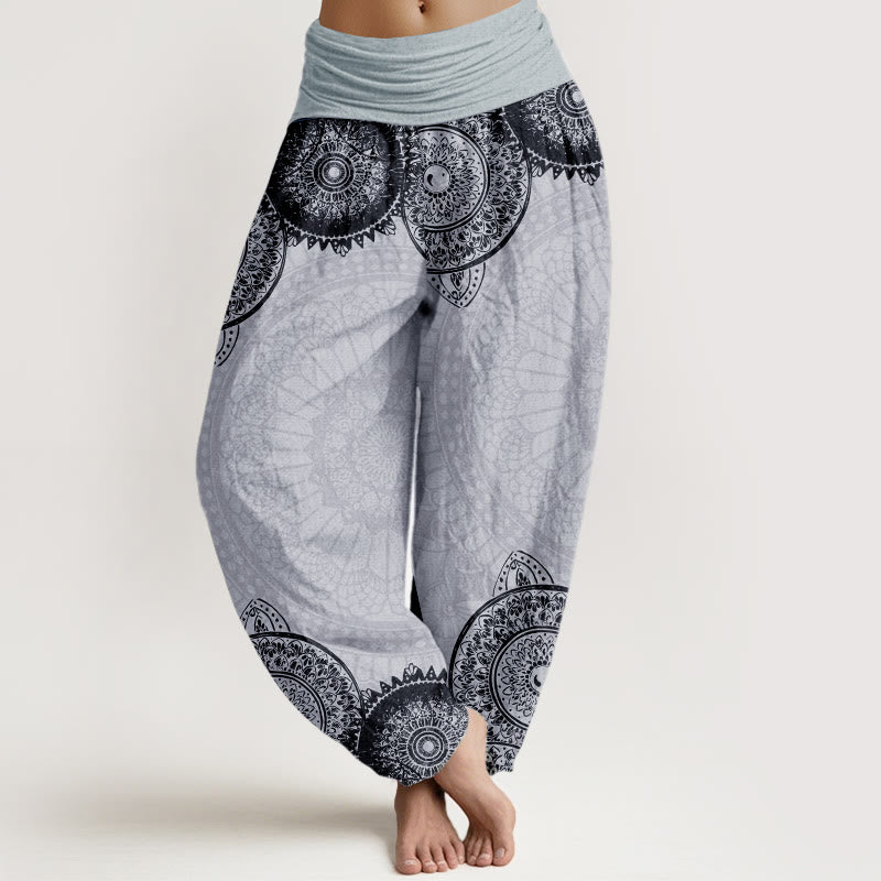 Pantalones harén de Buddha Stones puro con diseño de mandala circular y cintura elástica para mujer - Gris claro - US22，UK/AU26，EU54 (6XL) - image 9