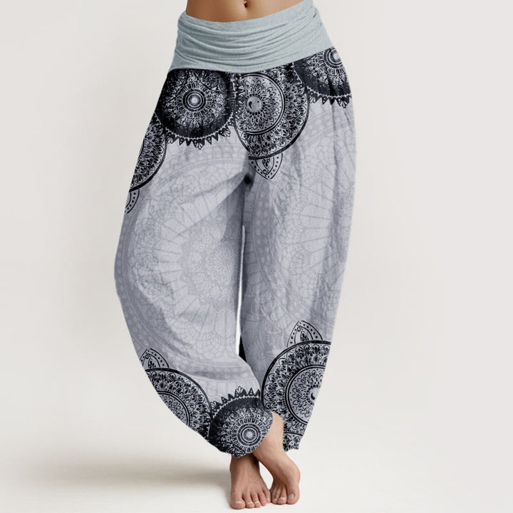 Pantalones harén de Buddha Stones puro con diseño de mandala circular y cintura elástica para mujer - Gris claro - US22，UK/AU26，EU54 (6XL) - image 9
