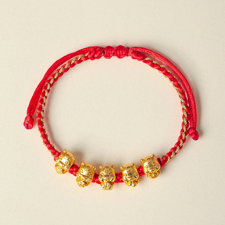 Pulsera de hilo rojo con el símbolo Fu de Buddha Stones en plata de ley 999, Año del Caballo y la Prosperidad - Cinco caballos (circunferencia de la muñeca: 15-18 cm) - image 9