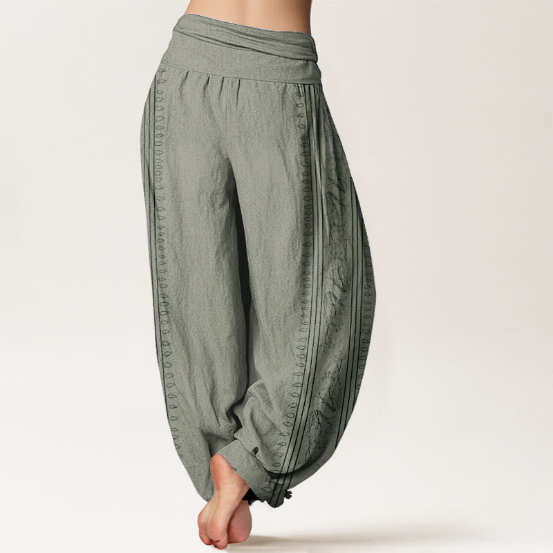 Pantalones Buddha Stones de algodón puro con diseño de rueda del Dharma y loto OM para mujer, con cintura elástica - image 6