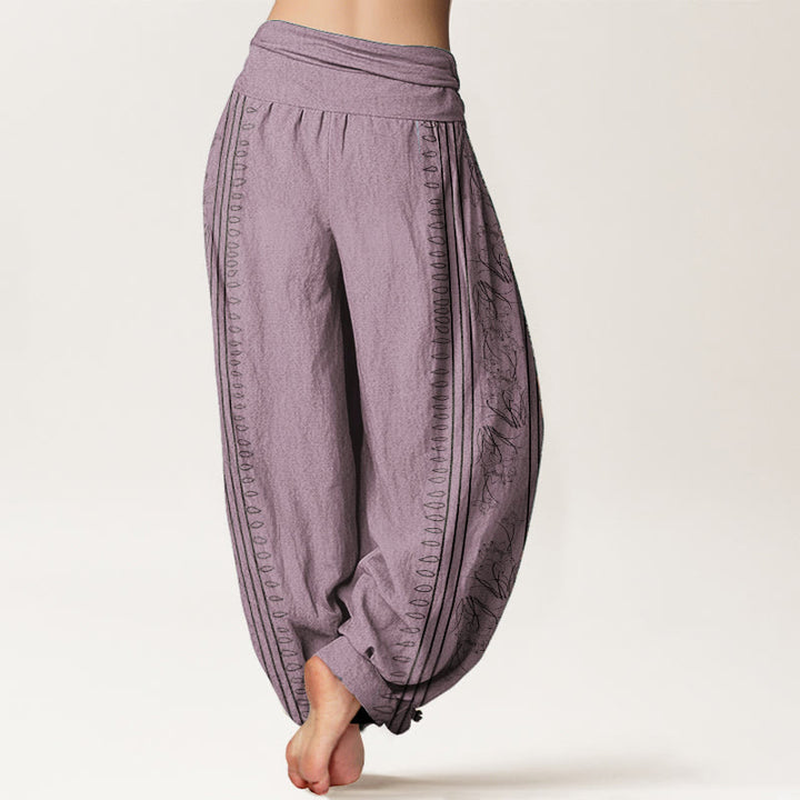 Pantalones Buddha Stones de algodón puro con diseño de rueda del Dharma y loto OM para mujer, con cintura elástica - image 9