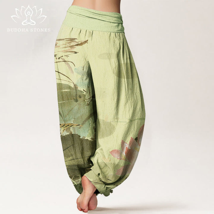 Pantalones bombachos de cintura elástica para mujer con estampado de Buddha Stones en algodón. - image 1