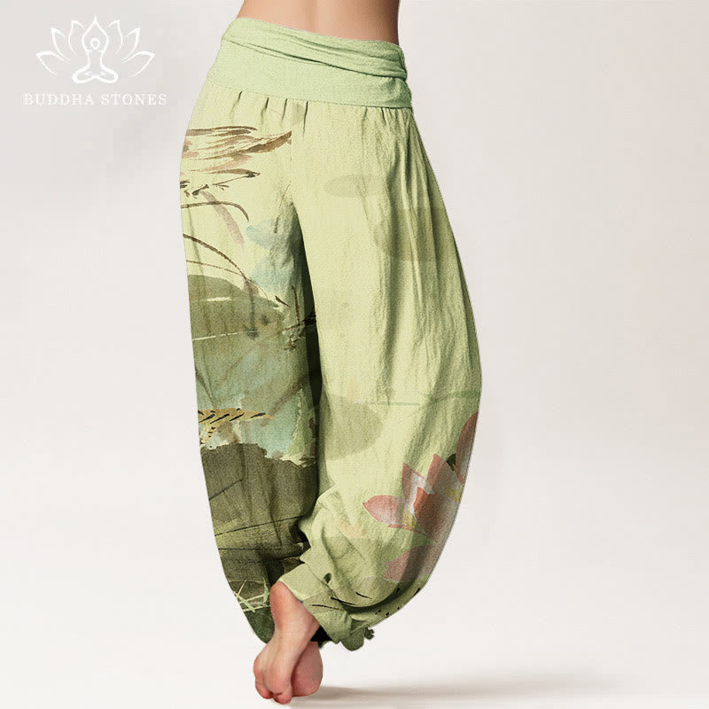 Pantalones bombachos de cintura elástica para mujer con estampado de Buddha Stones en algodón. - image 1
