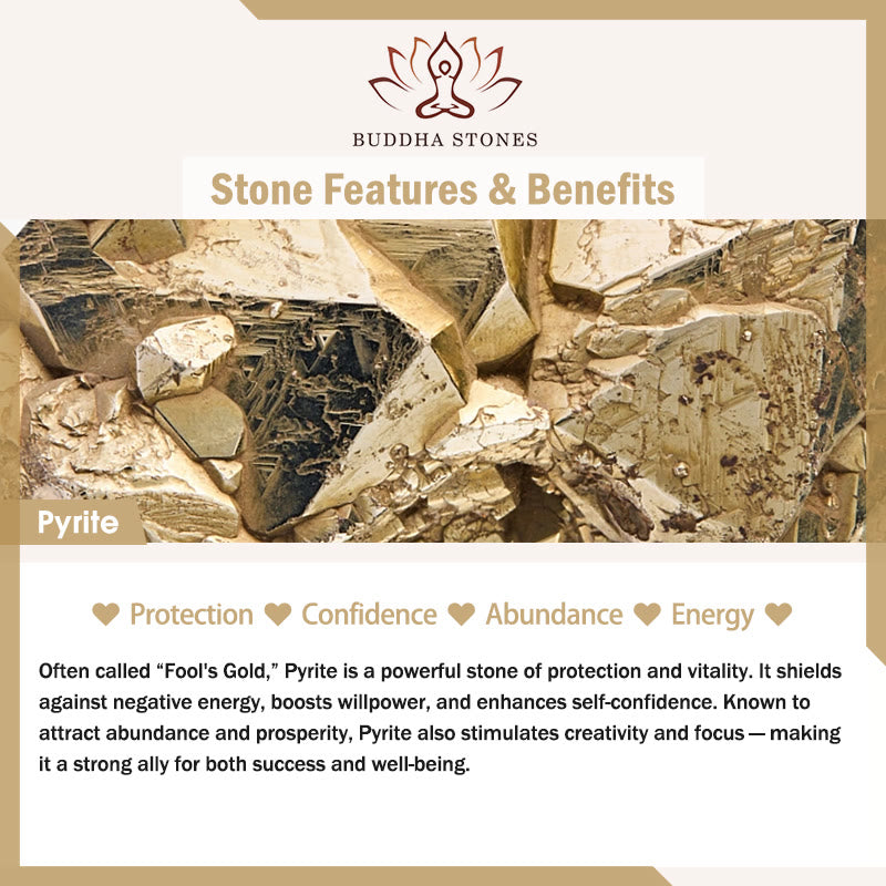 Pulsera de cuentas redondas de pirita y Buddha Stones que promueve la confianza y la abundancia - image 4