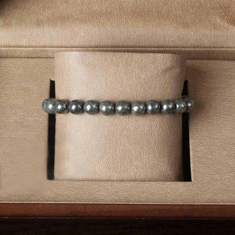 Pulsera de cuentas redondas de pirita y Buddha Stones que promueve la confianza y la abundancia - image 1