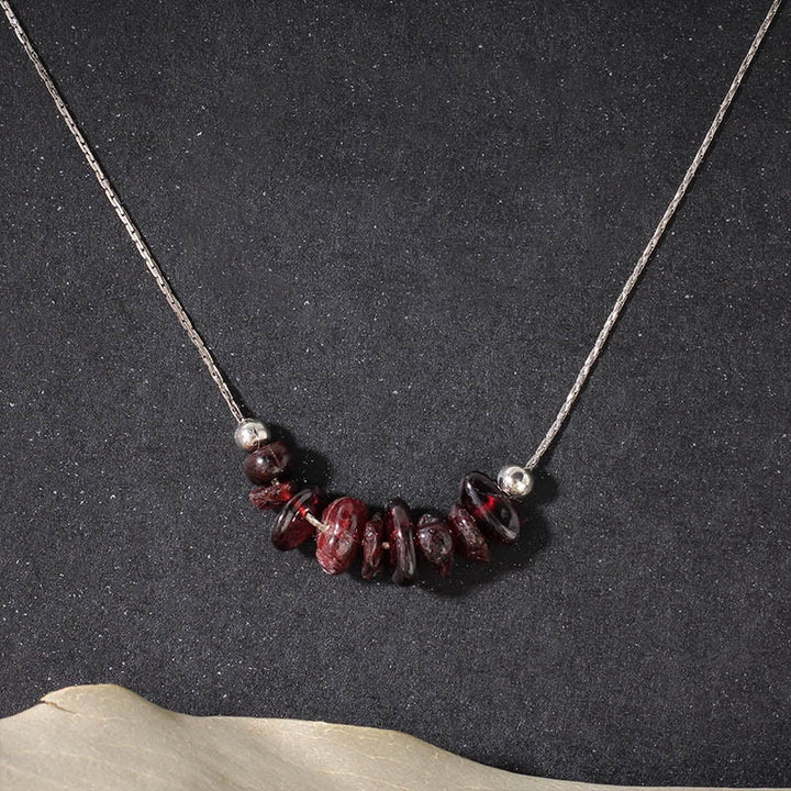 Collar con colgante de fuerza de cristal rosa, cuarzo fresa, granate, aguamarina y obsidiana negra de Buddha Stones - Granate - image 6