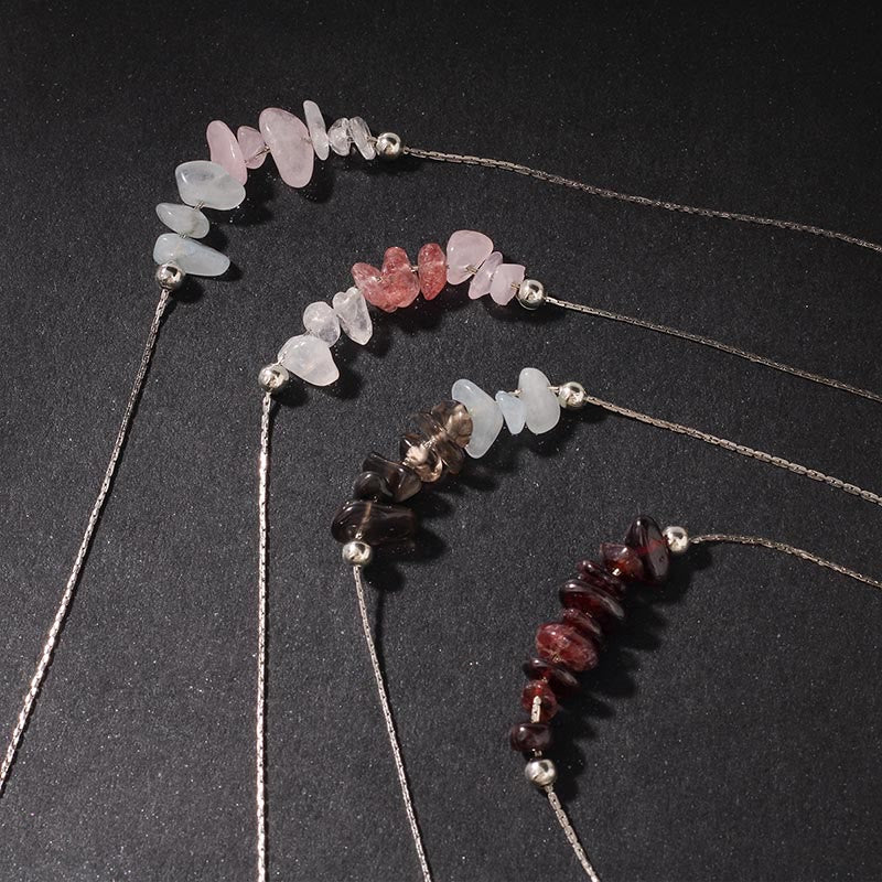 Collar con colgante de fuerza de cristal rosa, cuarzo fresa, granate, aguamarina y obsidiana negra de Buddha Stones - image 11