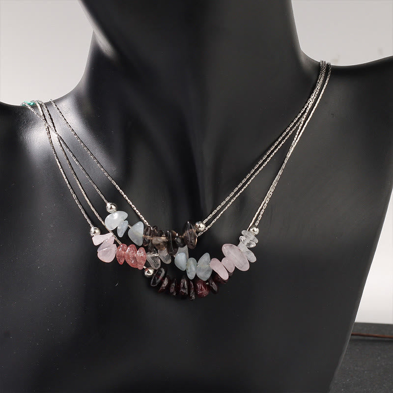 Collar con colgante de fuerza de cristal rosa, cuarzo fresa, granate, aguamarina y obsidiana negra de Buddha Stones - image 12