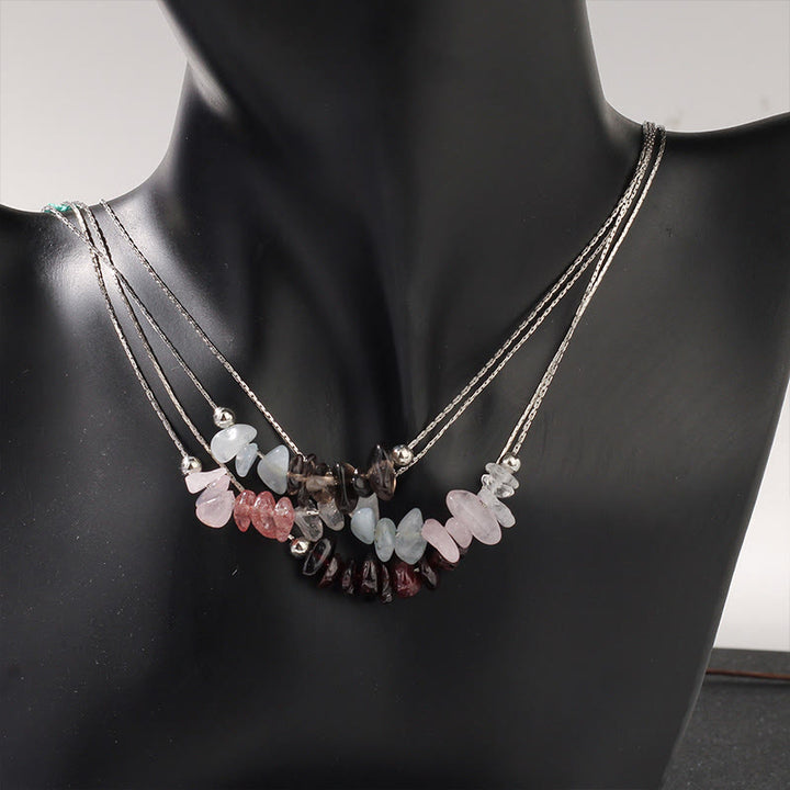 Collar con colgante de fuerza de cristal rosa, cuarzo fresa, granate, aguamarina y obsidiana negra de Buddha Stones - image 12