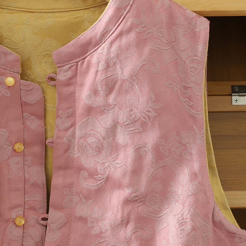 Chaleco sin mangas de algodón para mujer con estampado de flores y Buddha Stones y botones de rana - image 2