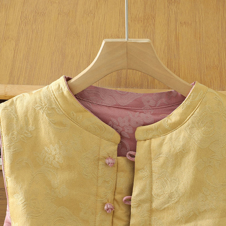 Chaleco sin mangas de algodón para mujer con estampado de flores y Buddha Stones y botones de rana - image 12